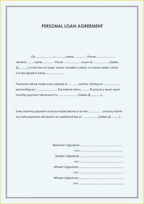 personal loan agreement template      loan