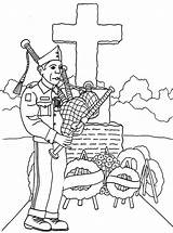 Coloring Pages Veterans Memorial Bagpipes Veteran Cemetary Playing Remembrance Kids sketch template