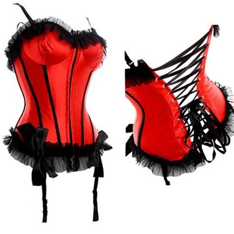 lingerie lace trim satin corset garters red white size s m l xl 2xl ebay