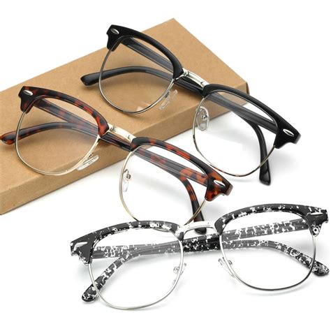 Vintage Retro Style Clear Lens Semi Rimless Eyeglass Frames Plain