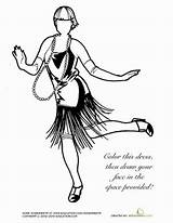 Flapper Coloring Drawing Flappers Roaring Pages Twenties 1920s Getdrawings Girl sketch template