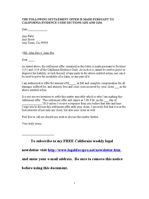 sample california settlement offer letter