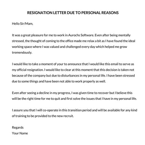 resignation letter  personal reasons   examples
