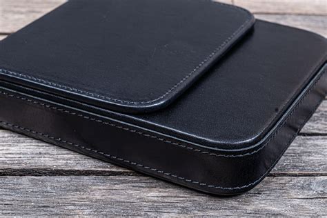 handmade black leather hard  case  removable  slots  tray