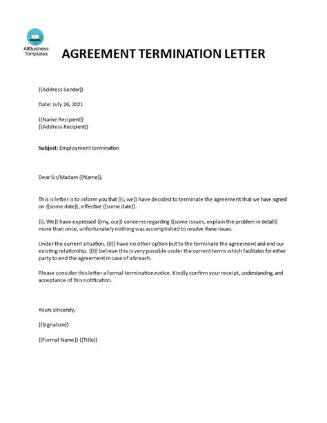 employment agreement termination letter templates