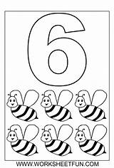 Coloring Number Pages Preschool Six Bee Print sketch template