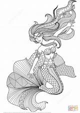 Zentangle Adulte Meerjungfrau Ausmalen Ausdrucken Sirena Ausmalbild Colorier sketch template