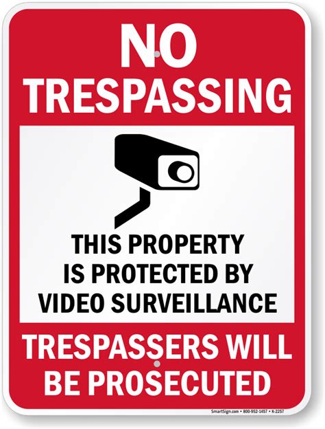 trespassing property protected  video surveillance sign sku