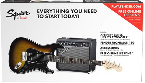 fender squier affinity series stratocaster hss electric guitar pack  frontman  amp