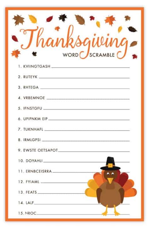 thanksgiving word scramble  printable thanksgiving activities