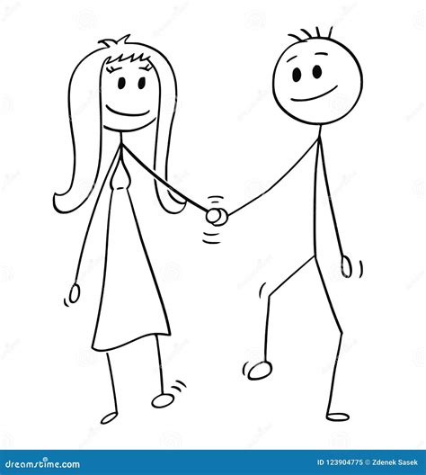 Cartoon Of Heterosexual Couple Of Man And Woman Walking And Holding