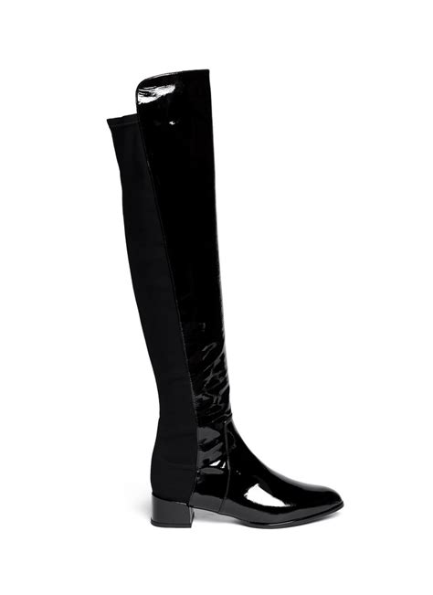 stuart weitzman fifo elastic  patent leather boots  black lyst