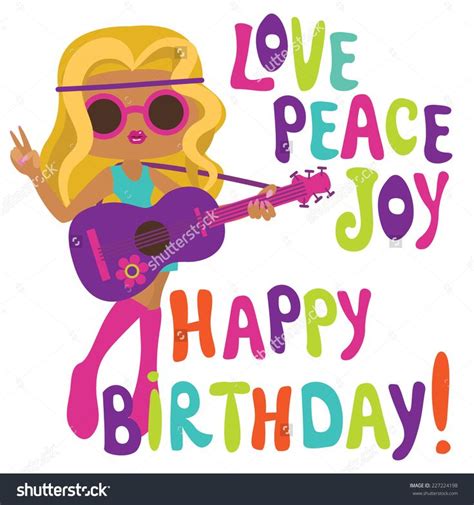 stock vector happy birthday card  hippie girl musician