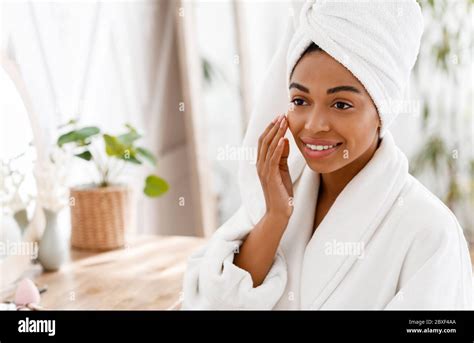 Face Massage Beautiful African American Girl Touching Her Soft Skin