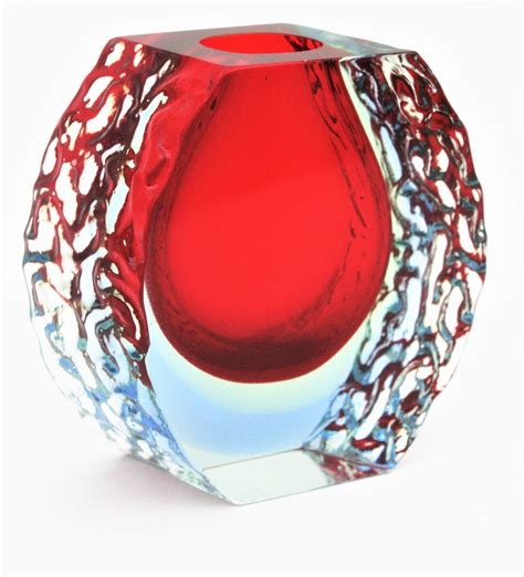 Large Mandruzzato Murano Faceted Textured Red Blue