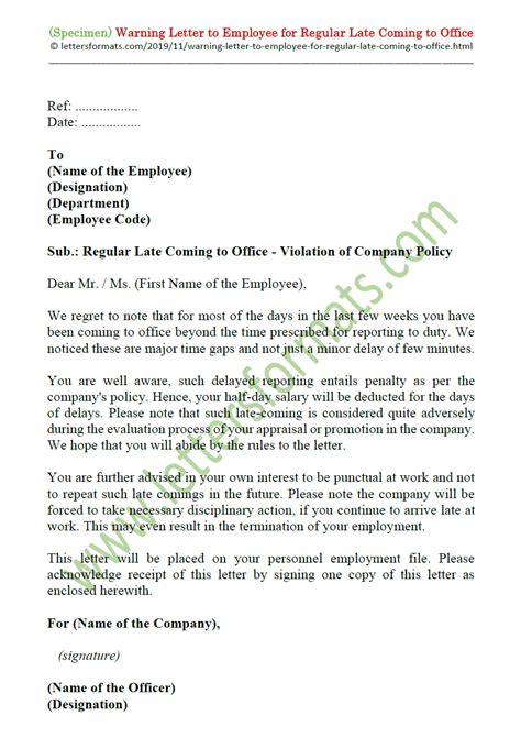 write letters  warning letter  employee  regular late coming  office