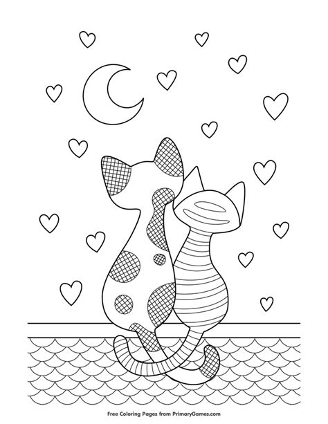 cats  love coloring page  printable  valentine coloring