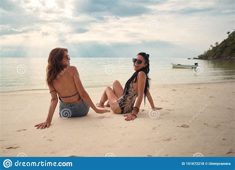 Lovers Young Couple Of Girls On The Beach Concept Of Lgbt Stock