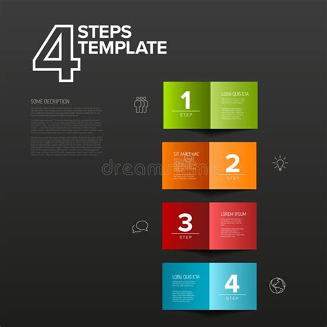 dark simple colorful folded paper steps process infographic