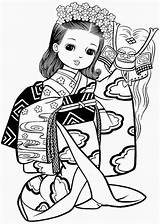 Japonesas Bonecas Desenhos Colorir Kimono Boneca Telas sketch template