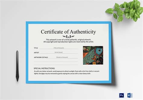 artwork authenticity certificate template pertaining  certificate