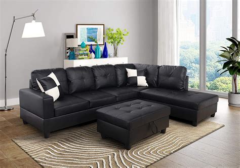 dae  facing sectional sofa  shape faux leather black walmartcom