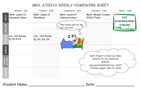 homework sheet templates  allbusinesstemplatescom