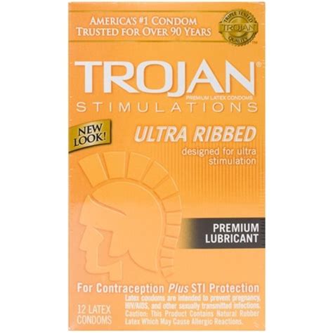 Trojan Ultra Ribbed Lubricant 12 Pack Sex Toys At