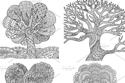 trees  leaves coloring pages pre designed vector graphics