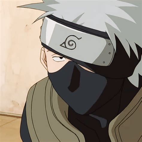anime character  white hair wearing  black  grey mask    camera