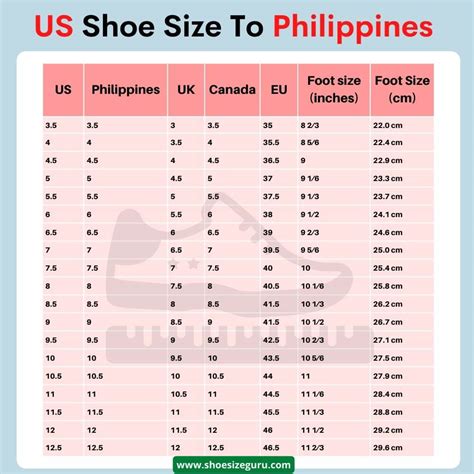 shoe size   philippines  size charts