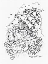 Tattoo Octopus Drawing Ship Pirate Tattoos Kraken Sketch Sinking Sunken Drawings Nautical Designs Attacking Fear Anchor Deviantart Coloring Inked Traditional sketch template