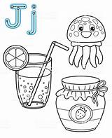 Coloring Letter Juice Jam Alphabet Printable Book Kindergarten Worksheet Jellyfish Vector Preschool Card Istockphoto Illustration Stock Illustrations Study Pages English sketch template