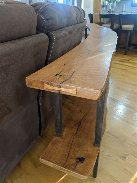 radius sofa table oak  edge matching  tables  woodshed