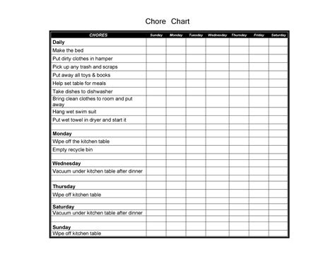 chore chart templates  kids templatelab