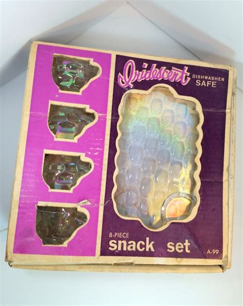 Vintage Federal Glass Iridescent Snack Set With By Midmodernmalone