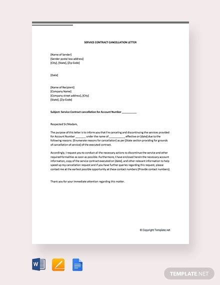 contract cancellation letter templates google docs ms word pages