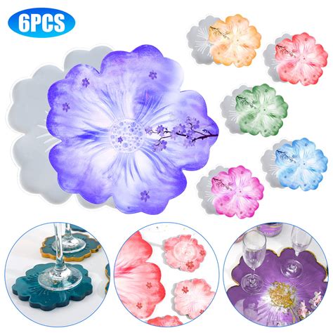 eeekit pcs flower coaster resin molds epoxy resin casting molds silicone petals tray resin