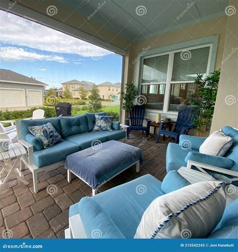 modern nicely decorated cozy lanai editorial stock photo image