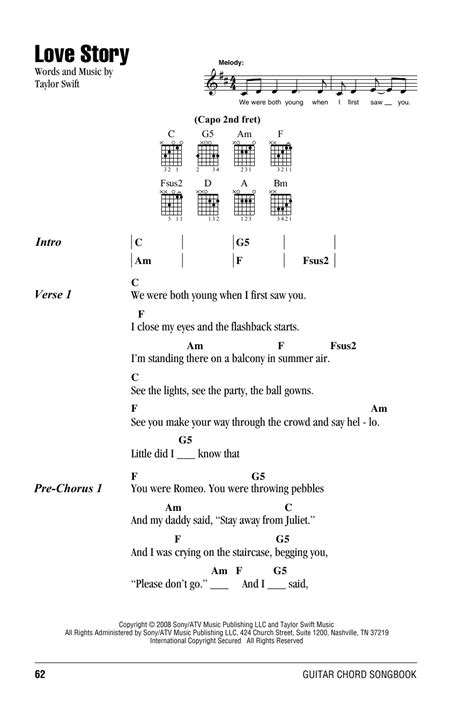 love story sheet music taylor swift guitar chords lyrics