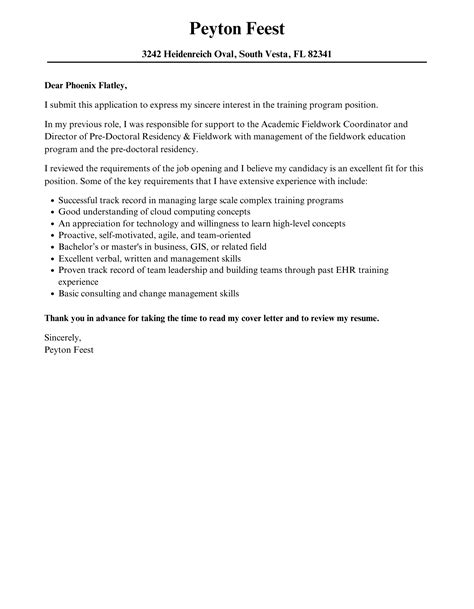 training program cover letter velvet jobs