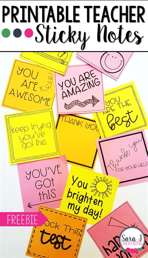 Printable Teacher Sticky Notes Sara J Creations