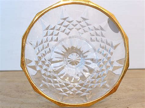 vintage lead crystal glass bowl   gold trim cristal darques