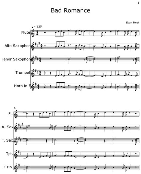 Bad Romance Sheet Music For Flute Alto Saxophone Tenor Saxophone