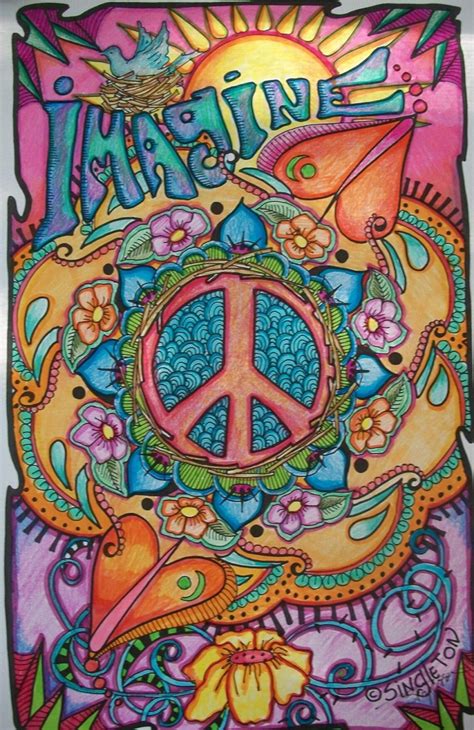 imagine peace  love singleton hippie art poster fully etsy