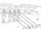 Alphorn Coloring Pages Swiss Switzerland Players Alps Printable Color School Printables Kids Player Print Drawing Crafts Getcolorings Decorations Themes Book sketch template