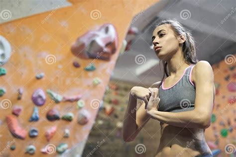 Young Attractive Athletic Woman With Muscular Naked Torso Stretching