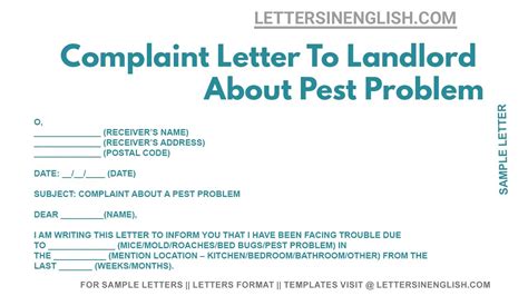 complaint letter  landlord  pest problem sample letter