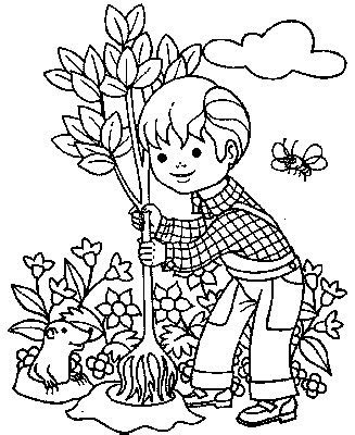 transmissionpress kids coloring pages  boy  planting  tree