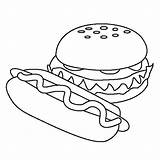 Coloring Hamburger Hot Dog Kids sketch template